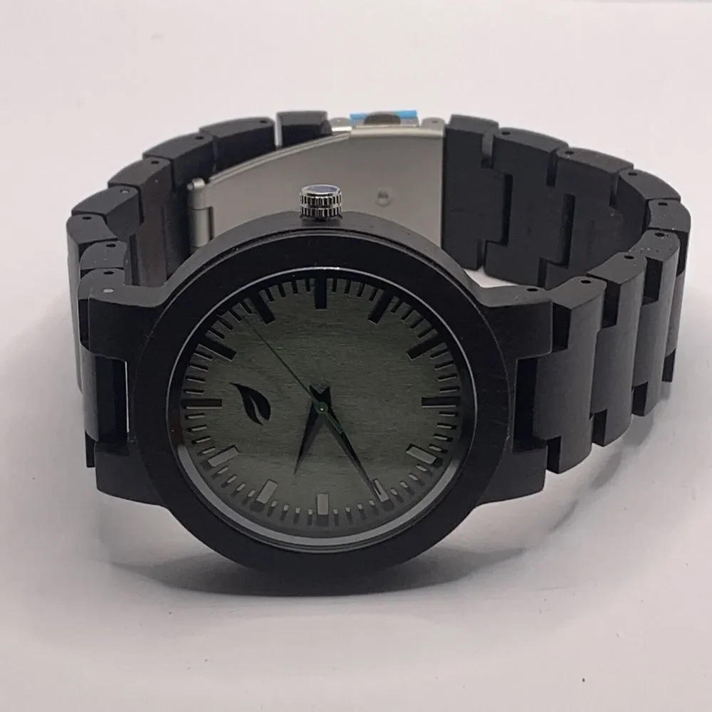 Eco Nisi Men's Brown Wooden Analog Green Dial Quartz Genuine Wrist Watch YR77